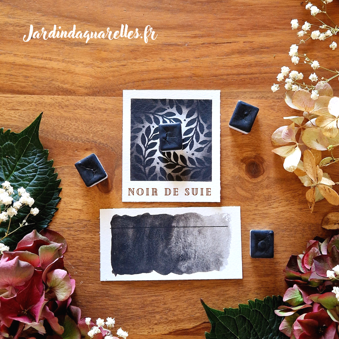 Noir de suie, aquarelle artisanale, demi-godet