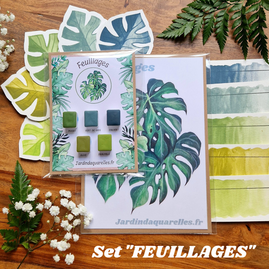 Set "FEUILLAGES" 5 aquarelles artisanales