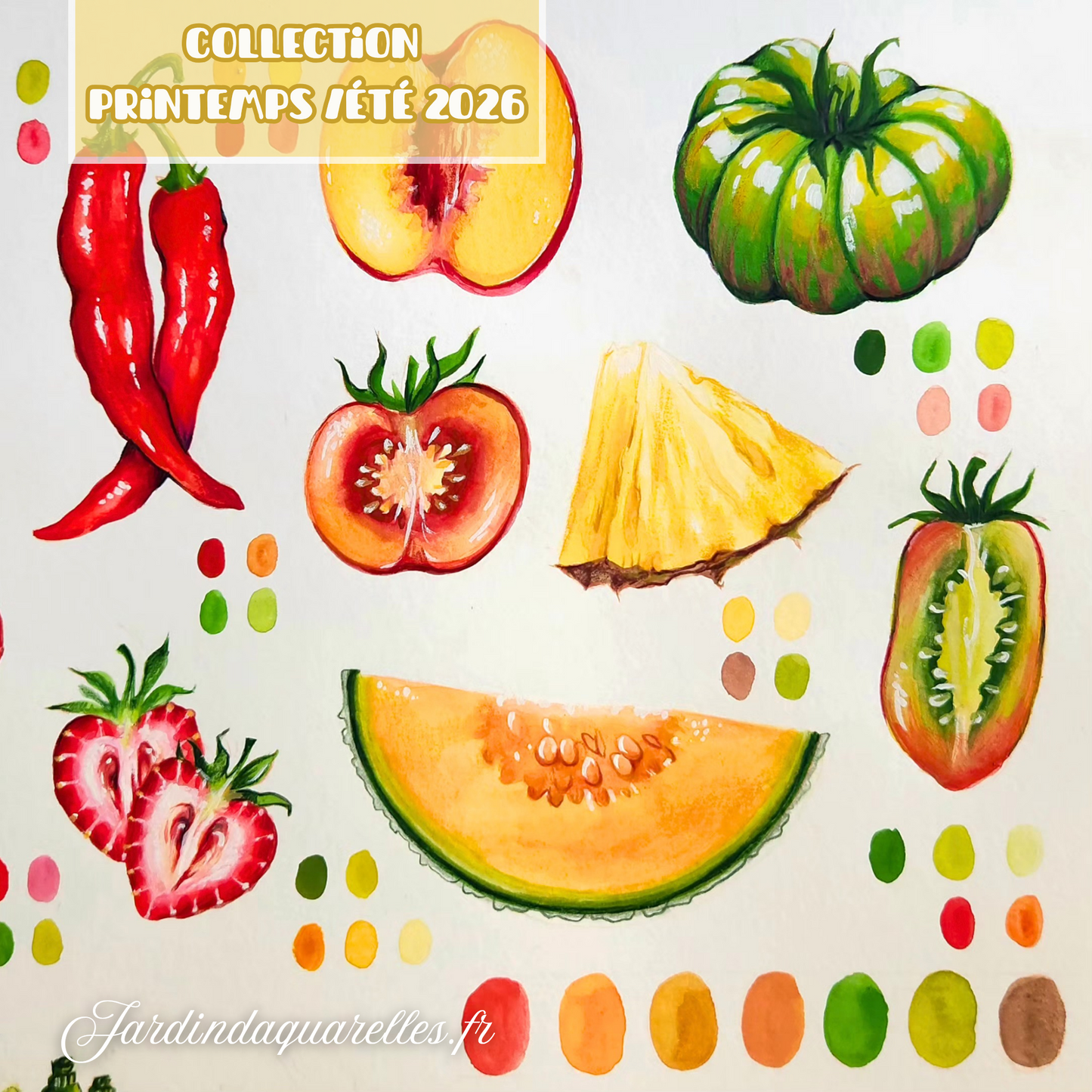 Basilic, aquarelle artisanale, demi-godet