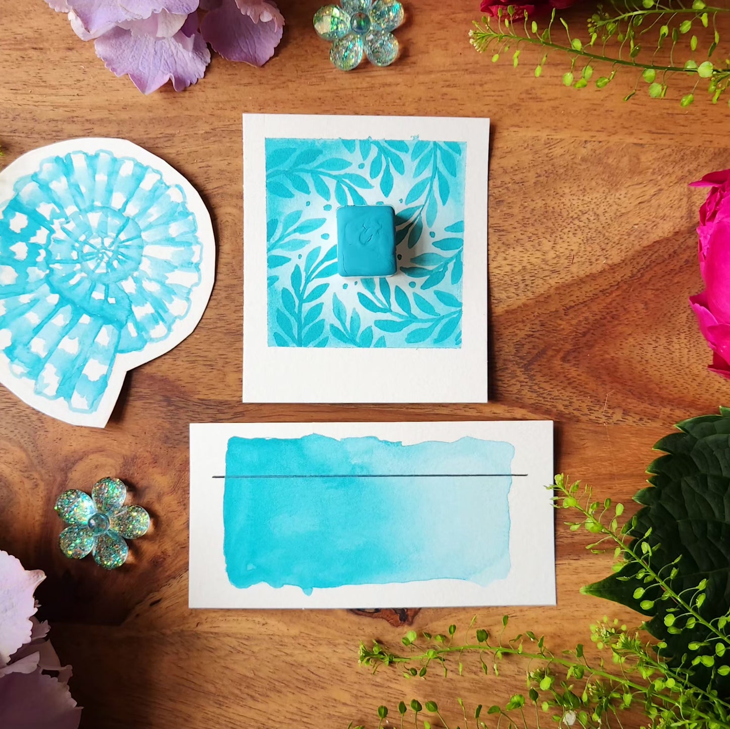 Lagon, aquarelle artisanale, demi-godet