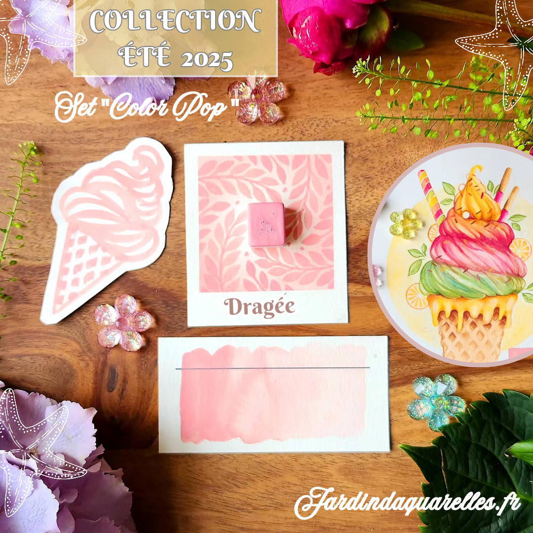 Dragée, aquarelle artisanale, demi-godet