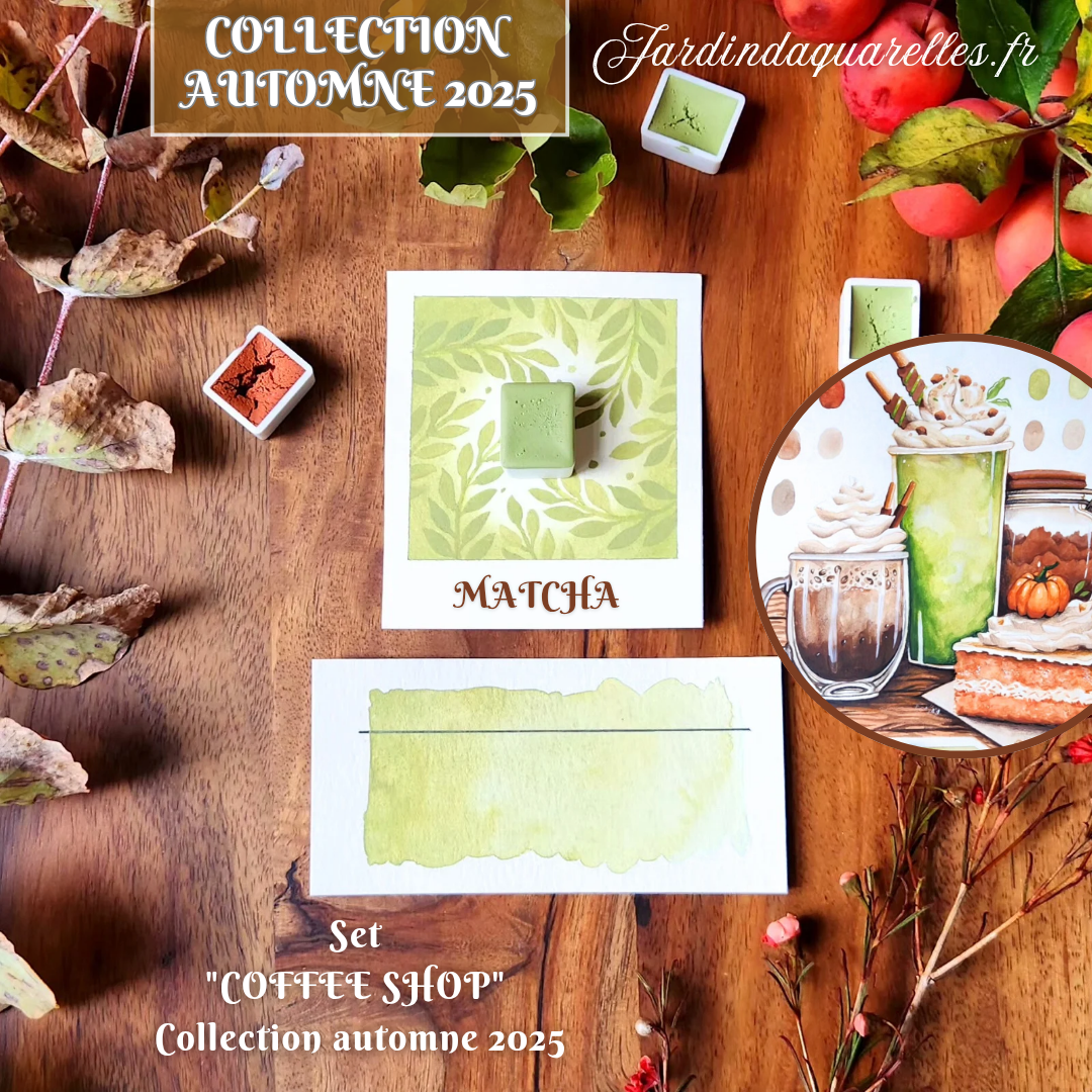 Matcha, aquarelle artisanale, demi-godet
