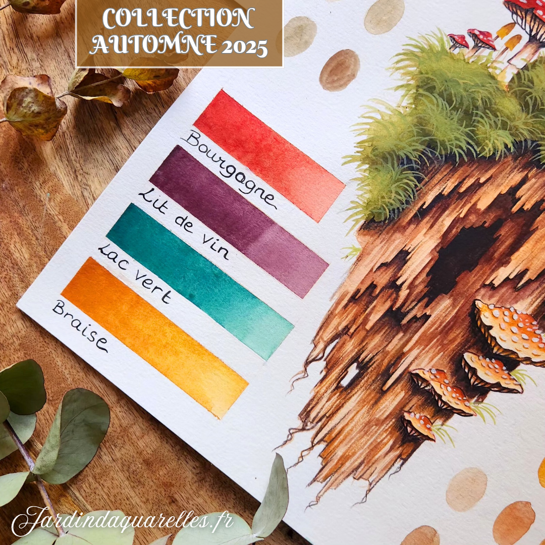 Set de 4 aquarelles artisanales, CHAMPIGNONS