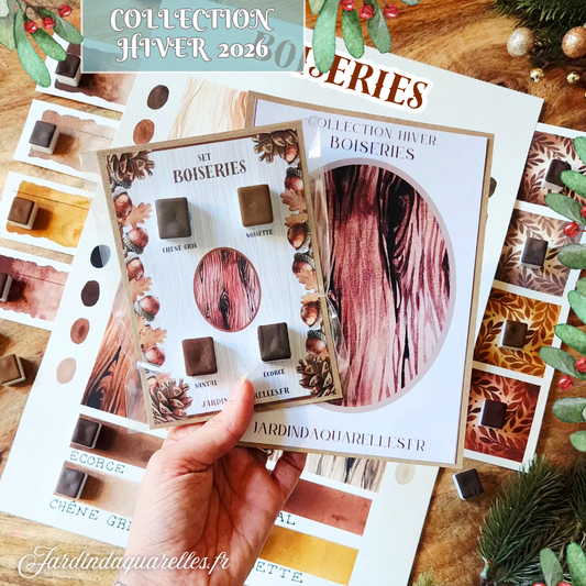 Set de 4 aquarelles artisanales "BOISERIES"