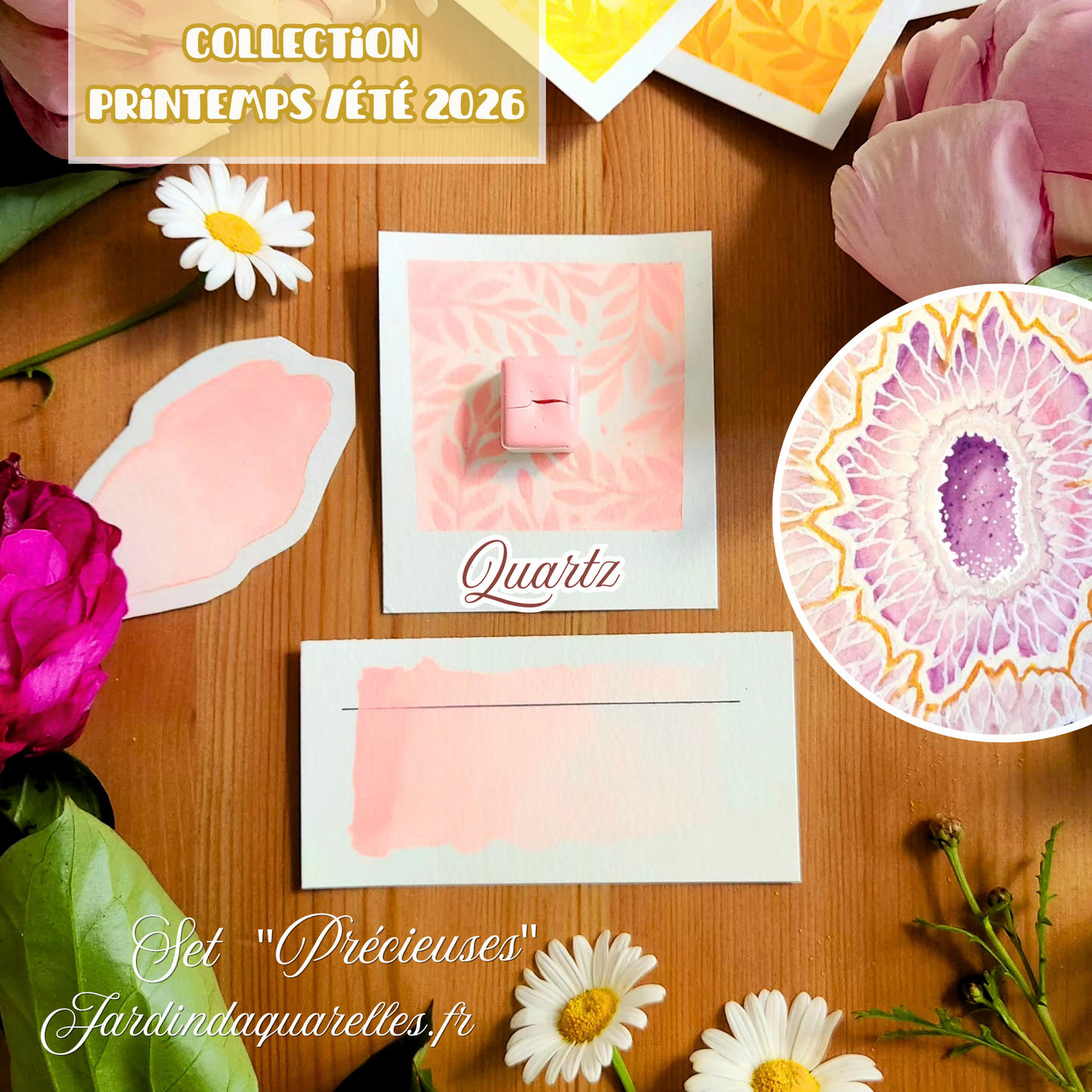 Quartz, aquarelle artisanale, demi-godet