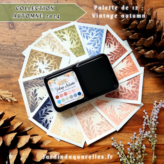 Palette de 12 aquarelles artisanales "VINTAGE AUTUMN"