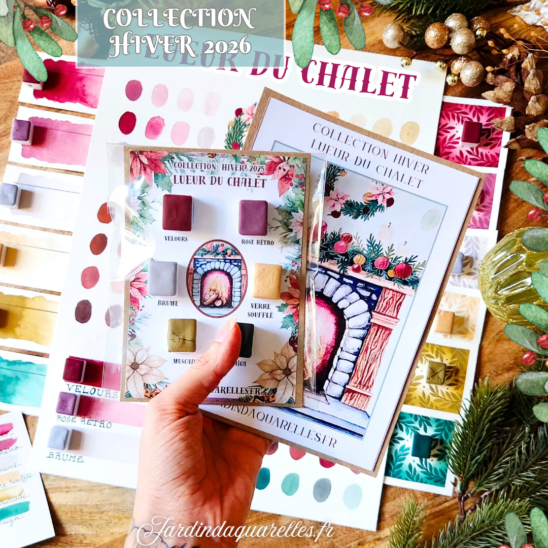 Set de 6 aquarelles artisanales "LUEUR DU CHALET"