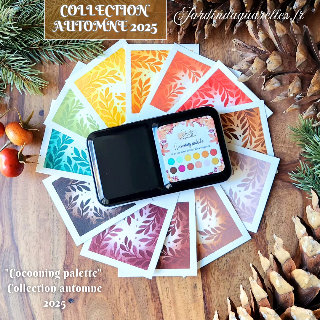 Grande palette, 12 aquarelles artisanales, "COCOONING PALETTE"