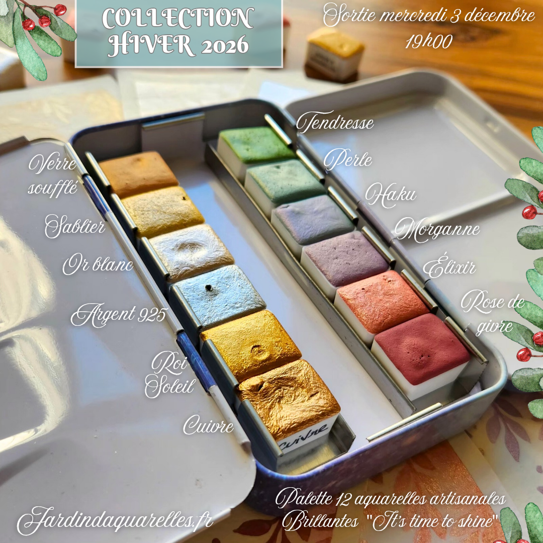 Palette 12 aquarelles artisanales irisées "IT'S TIME TO SHINE "