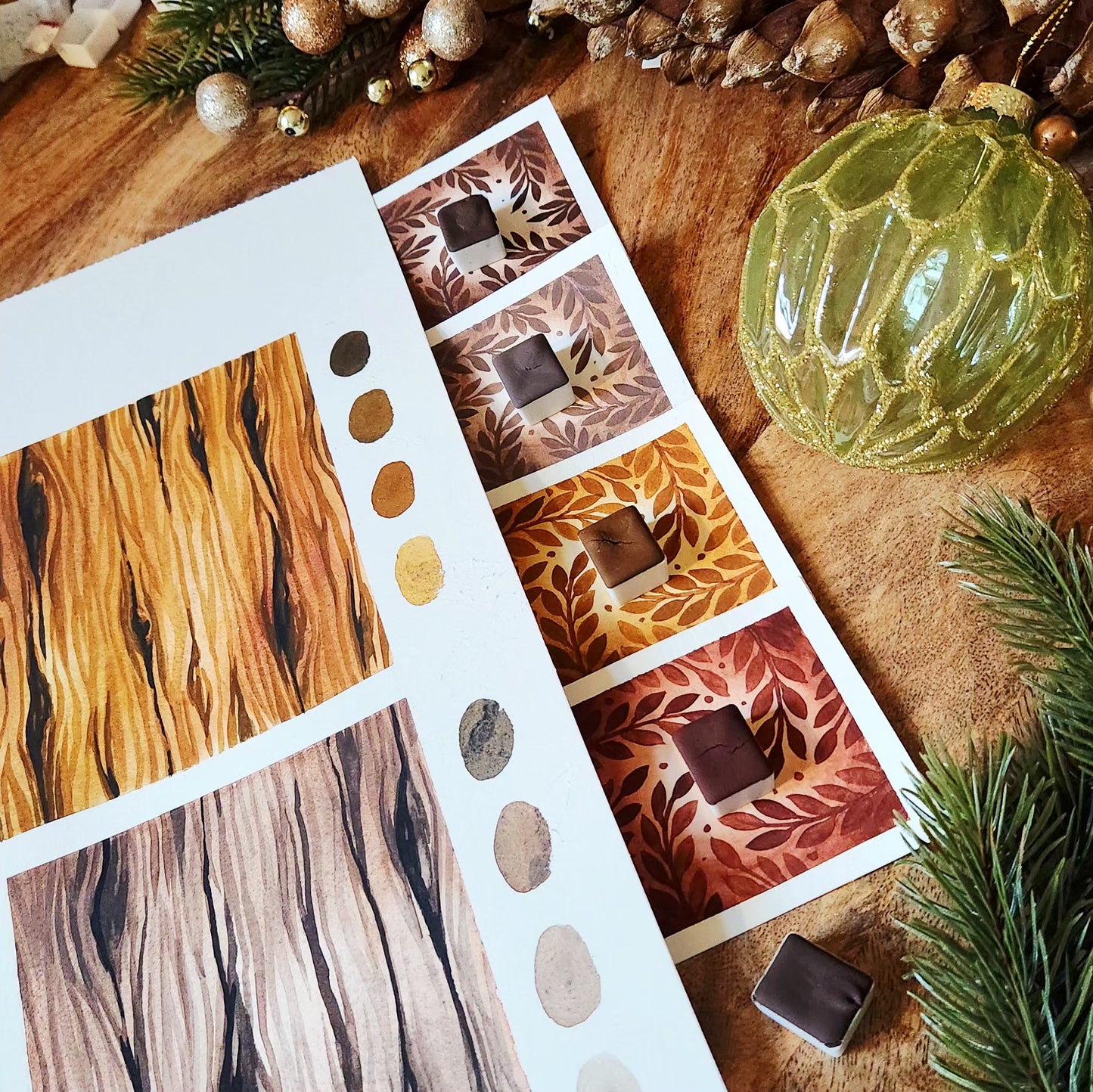 Set de 4 aquarelles artisanales "BOISERIES"