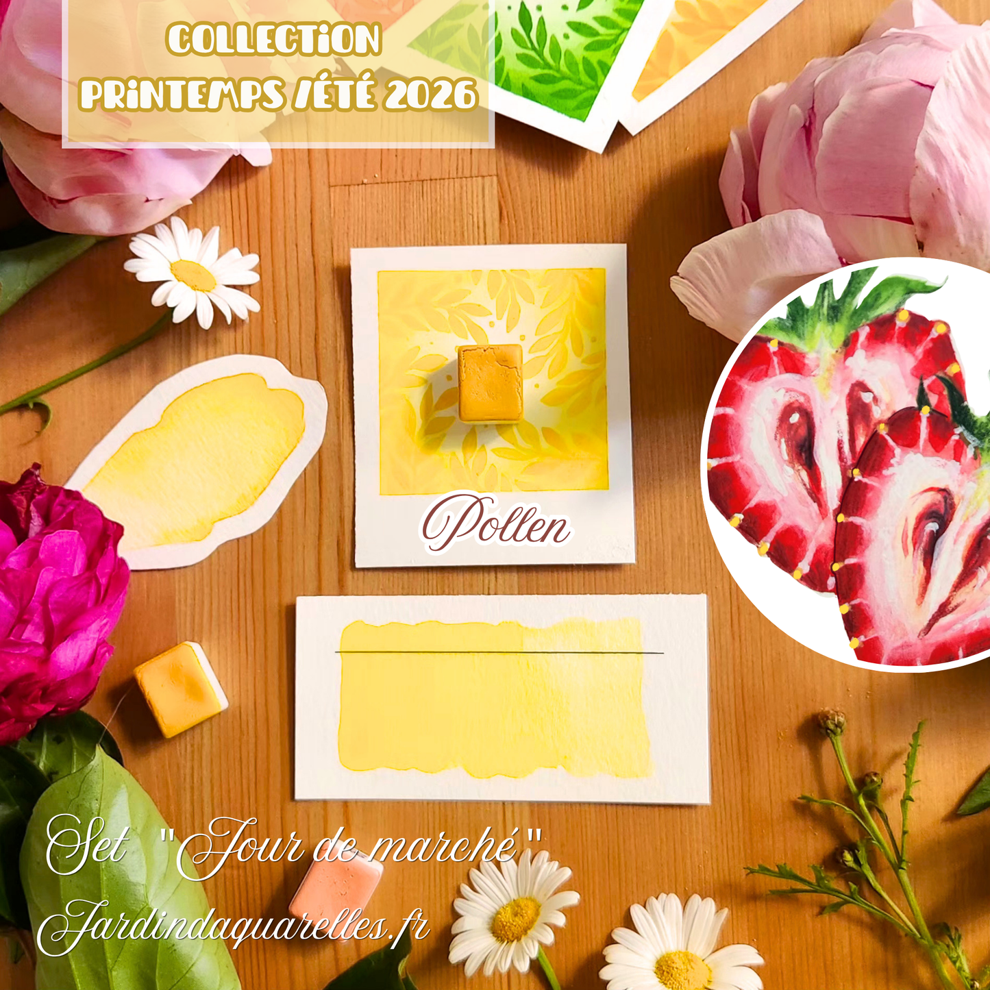 Pollen, aquarelle artisanale, demi-godet