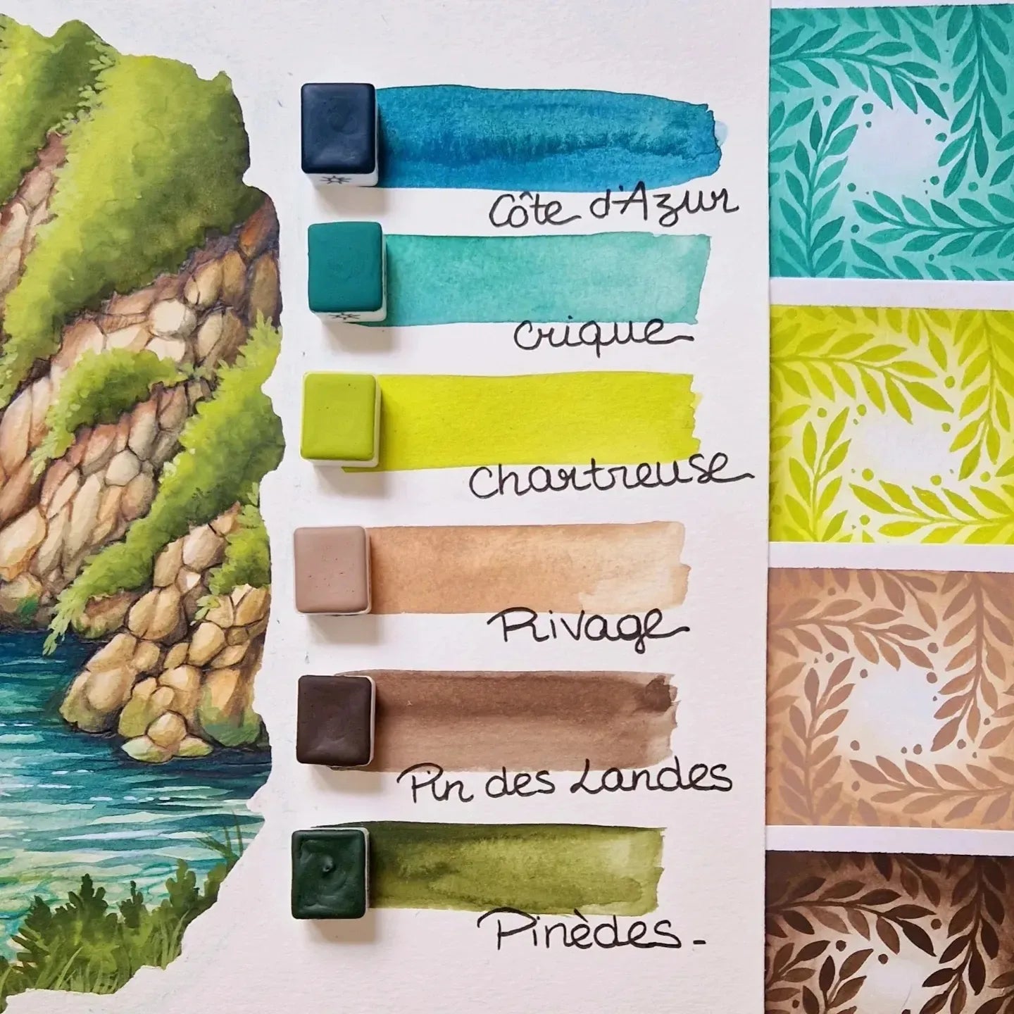 Pinèdes, aquarelles artisanales, demi-godet