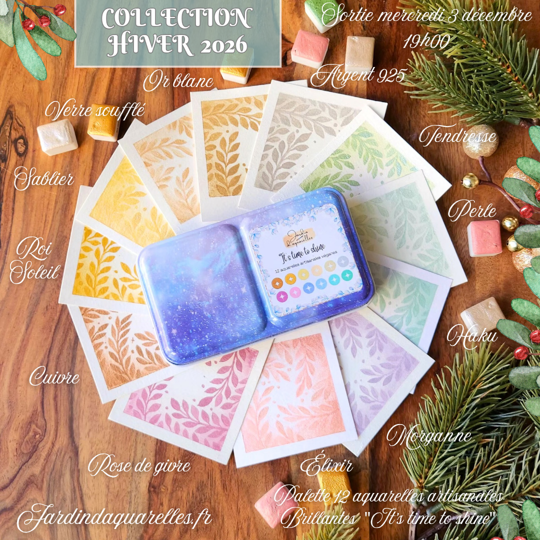 Palette 12 aquarelles artisanales irisées "IT'S TIME TO SHINE "