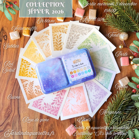 Palette 12 aquarelles artisanales irisées "IT'S TIME TO SHINE "