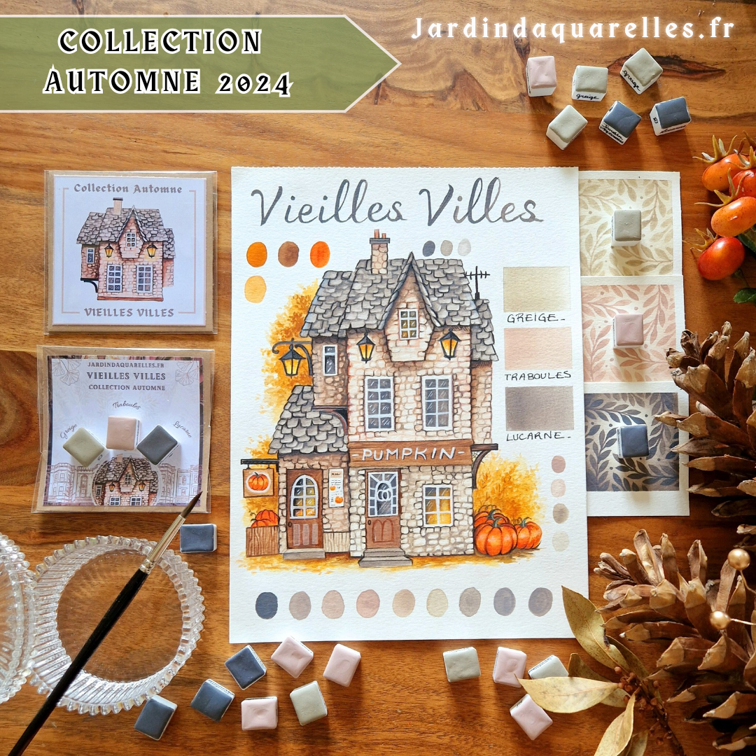 Set "VIEILLES VILLES" 3 aquarelles artisanales