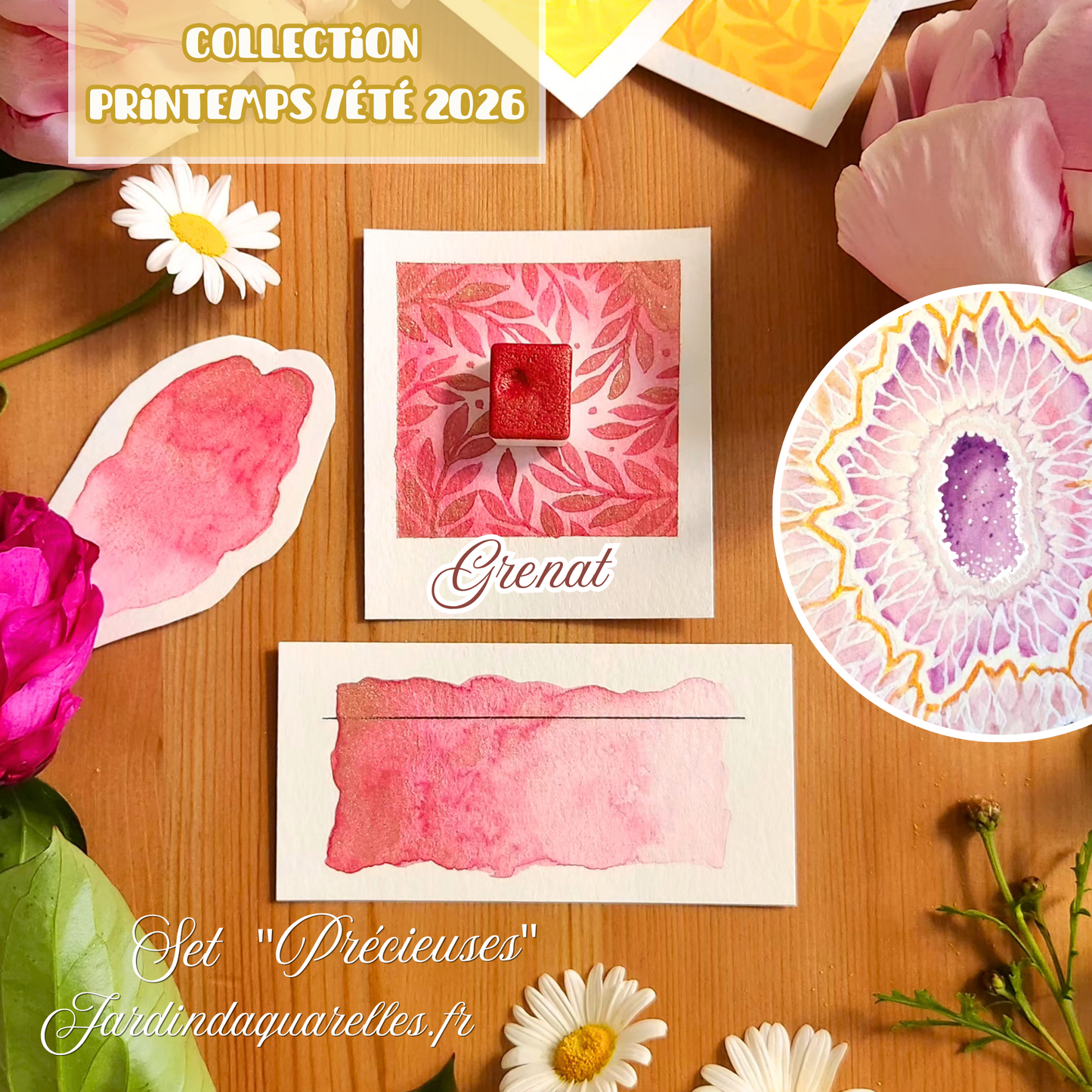 Grenat, aquarelle artisanale, demi-godet