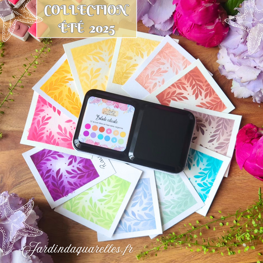 Grande palette 12 aquarelles artisanales "BALADE ESTIVALE"