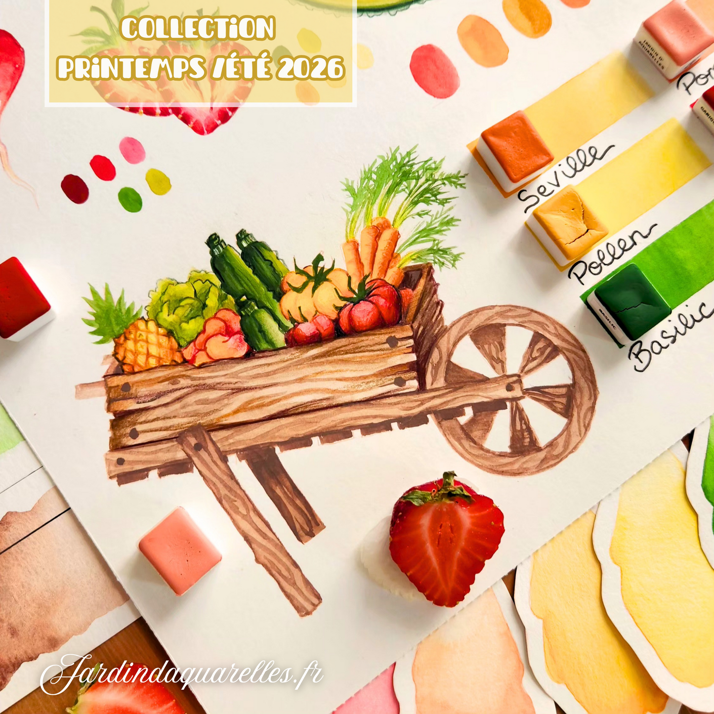 Set "JOUR DE MARCHÉ" 6 aquarelles artisanales