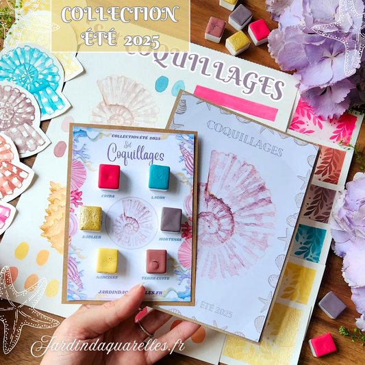 Set "COQUILLAGES" 6 aquarelles artisanales