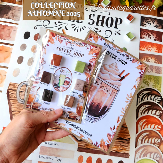 Set de 6 aquarelles artisanales "COFFEE SHOP "