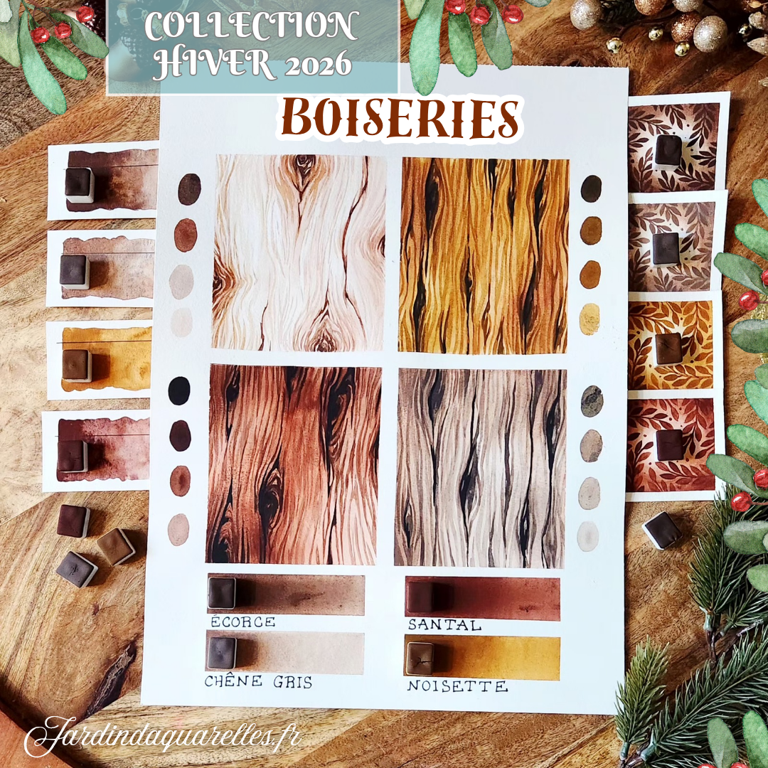 Set de 4 aquarelles artisanales "BOISERIES"