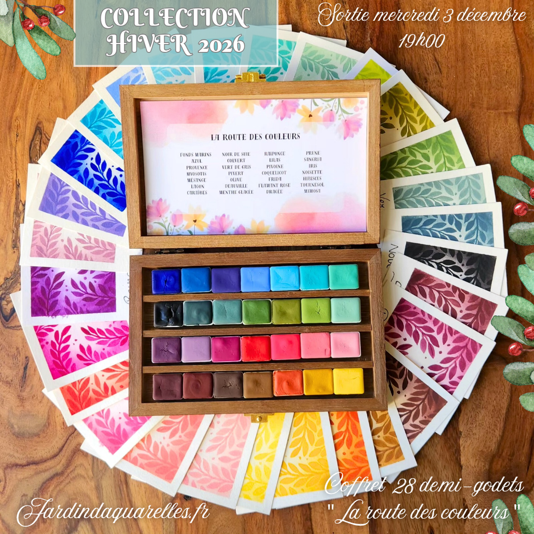 Coffret 28 aquarelles artisanales "LA ROUTE DES COULEURS"