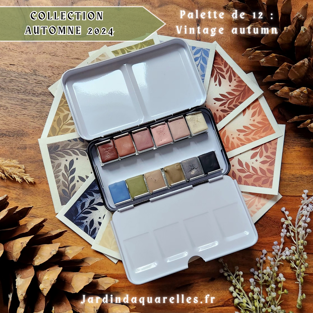 Palette de 12 aquarelles artisanales "VINTAGE AUTUMN"