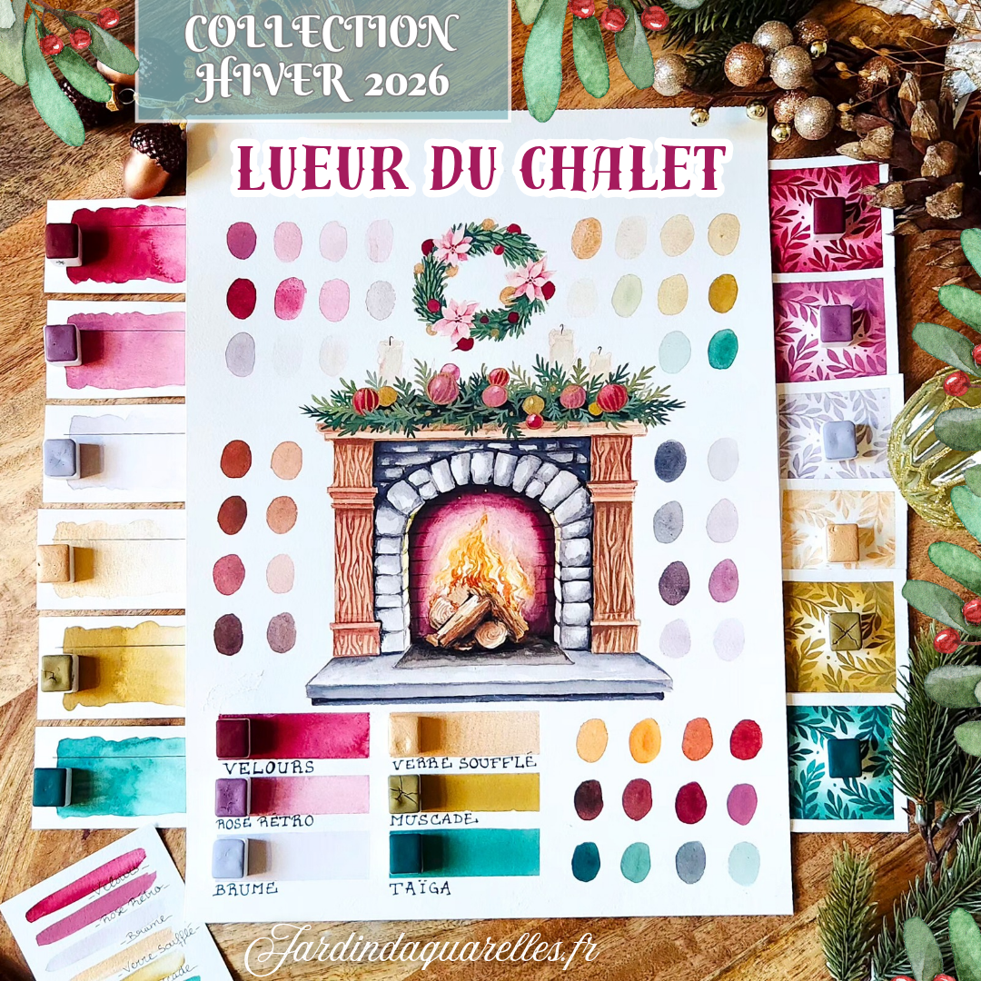 Set de 6 aquarelles artisanales "LUEUR DU CHALET"